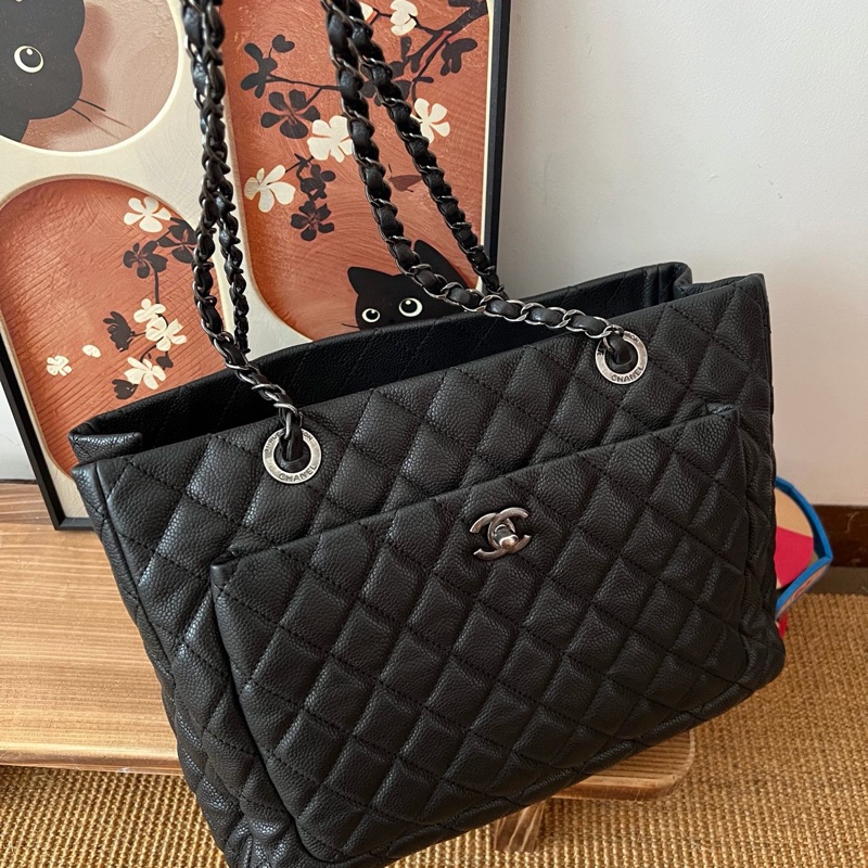 ✨Chanel 黑銀荔枝牛皮 做舊tote 可以放電腦🖤-4