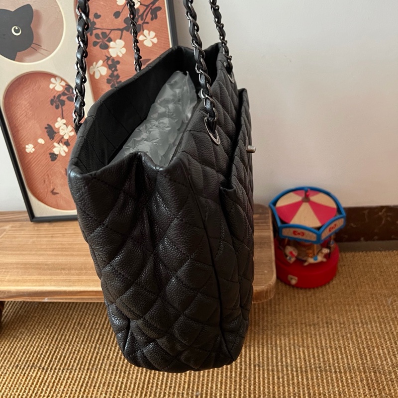 ✨Chanel 黑銀荔枝牛皮 做舊tote 可以放電腦🖤-5