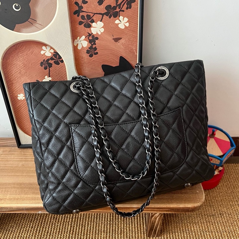 ✨Chanel 黑銀荔枝牛皮 做舊tote 可以放電腦🖤-6