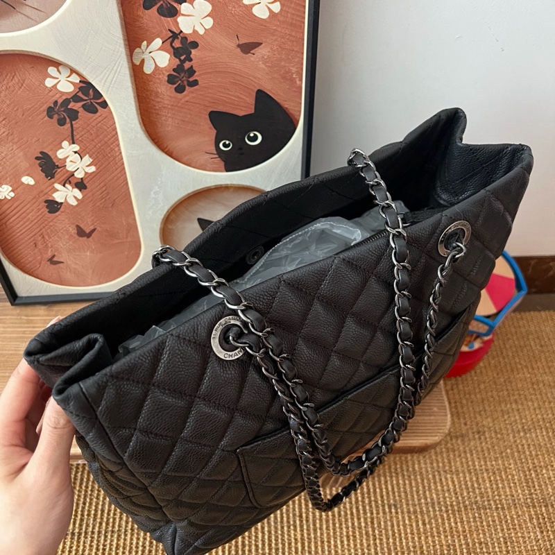 ✨Chanel 黑銀荔枝牛皮 做舊tote 可以放電腦🖤-7