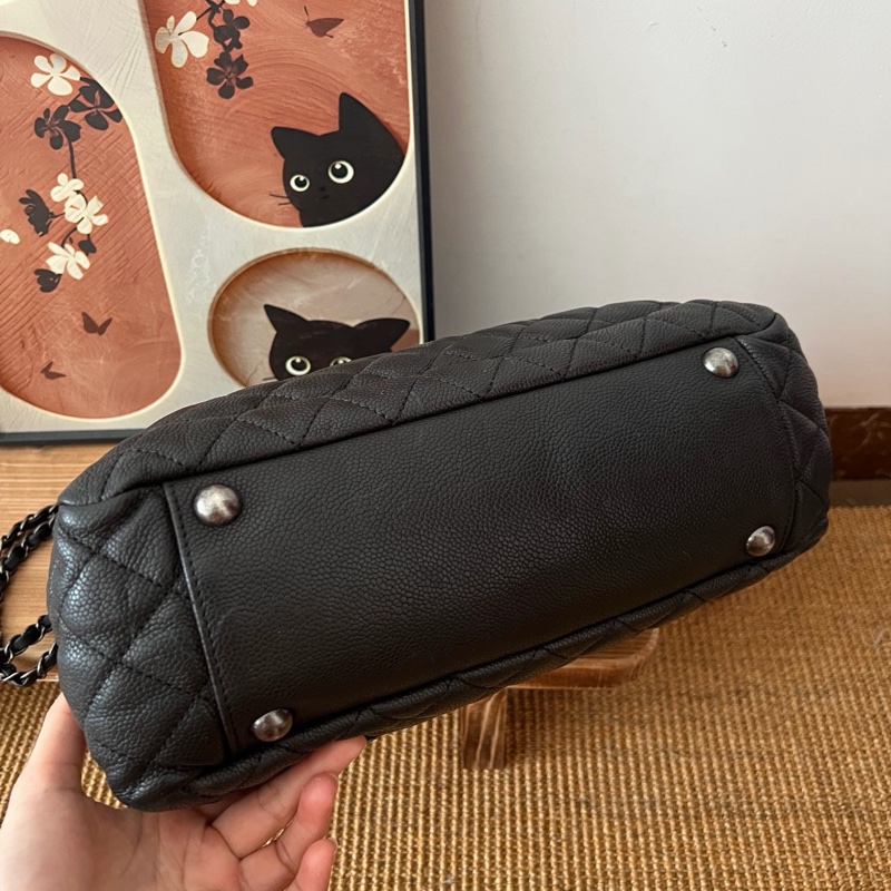 ✨Chanel 黑銀荔枝牛皮 做舊tote 可以放電腦🖤-8