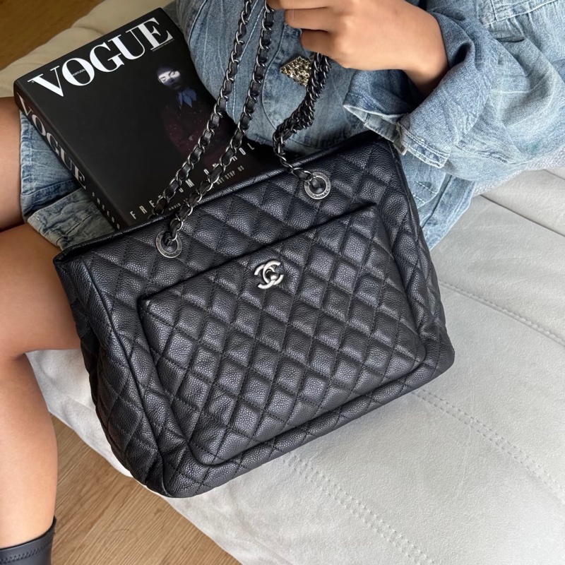 ✨Chanel 黑銀荔枝牛皮 做舊tote 可以放電腦🖤-9