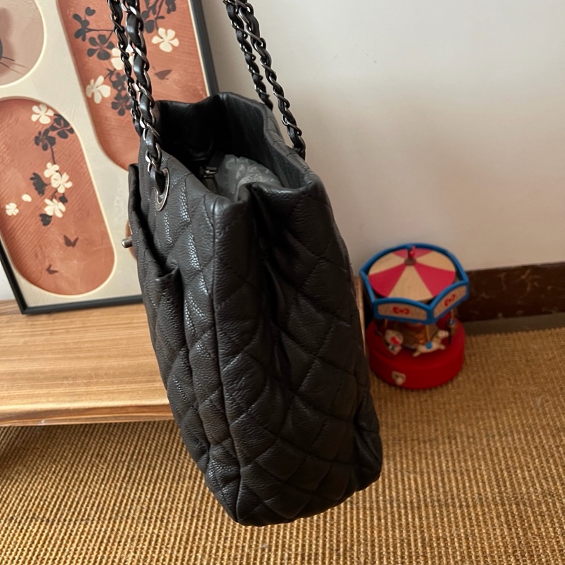 ✨Chanel 黑銀荔枝牛皮 做舊tote 可以放電腦🖤-10