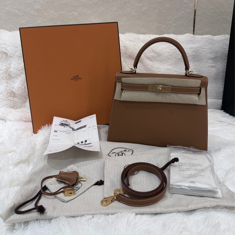 Hermes/ Kelly 25/ 金棕金扣/ K刻