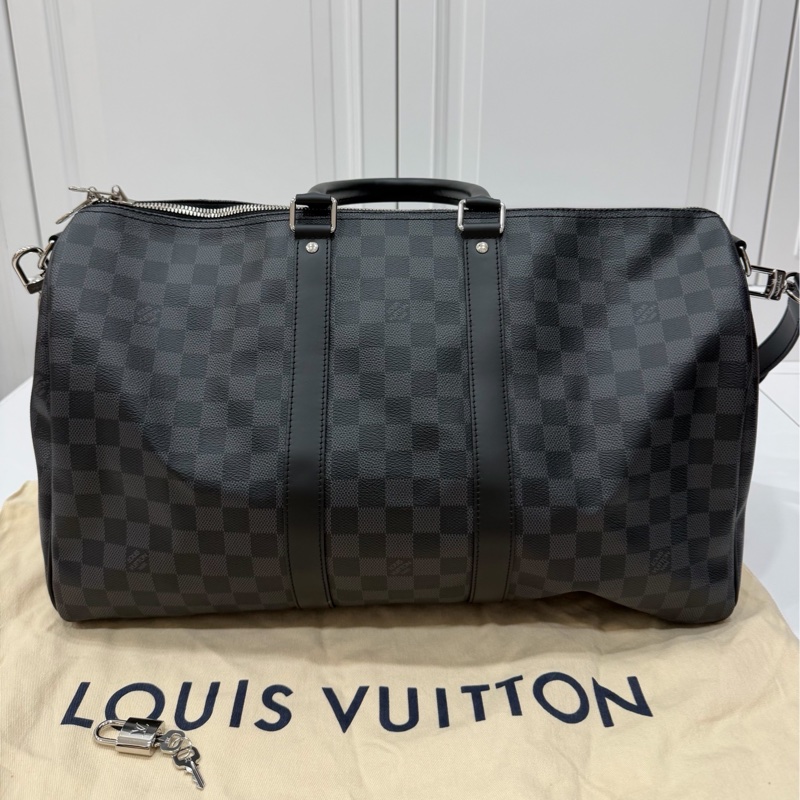 《仙闆名牌精品》LV N41418 Keepall Bandoulière 45 Damier 黑棋盤格 登機袋 旅行袋-1