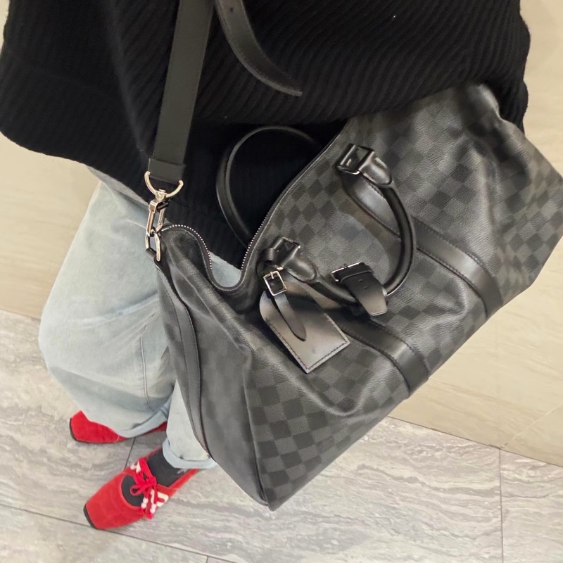 《仙闆名牌精品》LV N41418 Keepall Bandoulière 45 Damier 黑棋盤格 登機袋 旅行袋-5