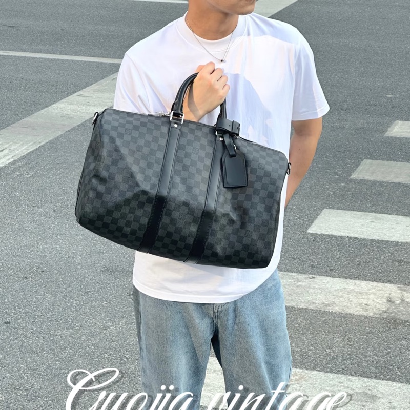 《仙闆名牌精品》LV N41418 Keepall Bandoulière 45 Damier 黑棋盤格 登機袋 旅行袋-7