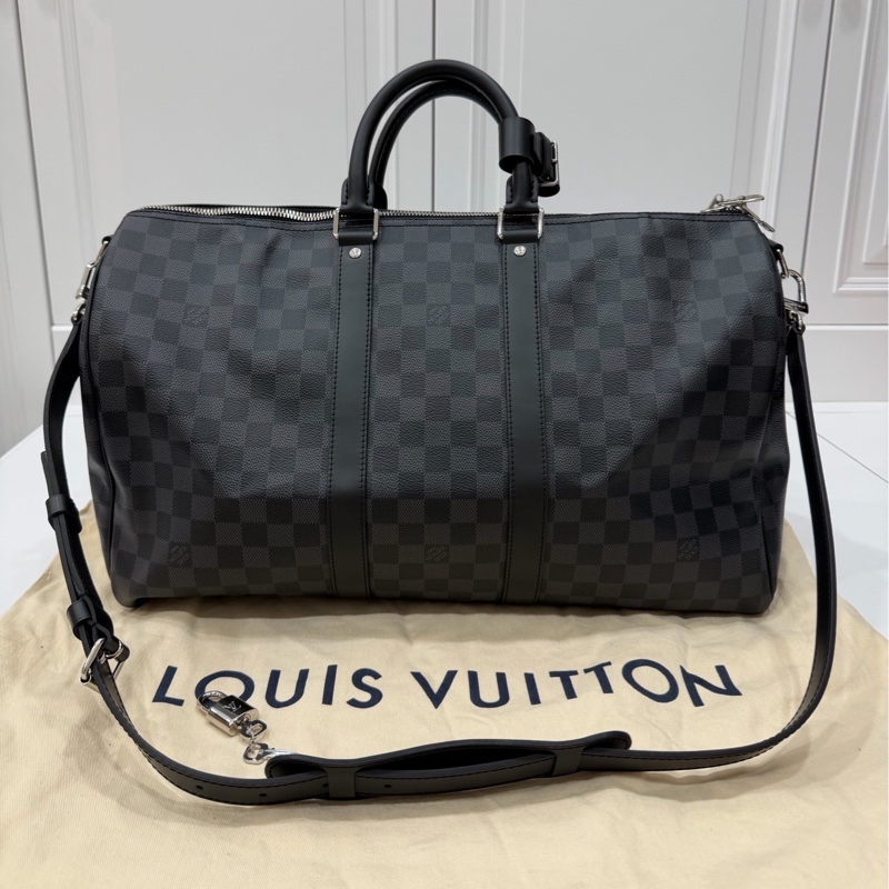 《仙闆名牌精品》LV N41418 Keepall Bandoulière 45 Damier 黑棋盤格 登機袋 旅行袋-9