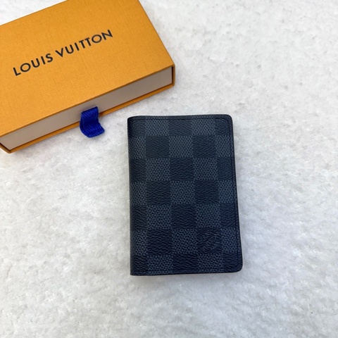 近新路易威登LV黑灰棋盤格Pocket Organizer名片夾對開卡夾N63143