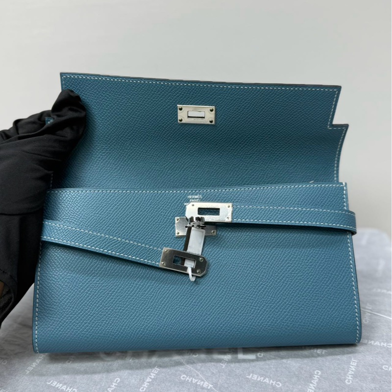 🌈Hermes🩵Kelly Wallet長銀包🩵牛仔藍銀扣🩵99.5新閑置🌈Epsom皮🌟Stamp R🌟有貼膜🩵kellywallet🌟hermes wallet🌟kelly🌟愛馬仕🌟-1