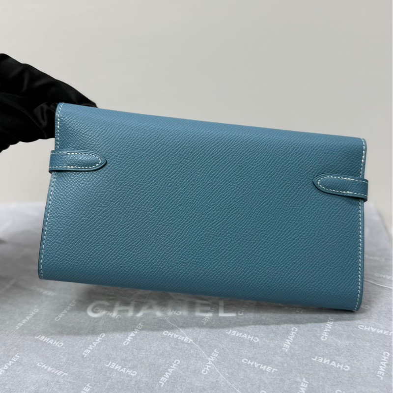 🌈Hermes🩵Kelly Wallet長銀包🩵牛仔藍銀扣🩵99.5新閑置🌈Epsom皮🌟Stamp R🌟有貼膜🩵kellywallet🌟hermes wallet🌟kelly🌟愛馬仕🌟-4