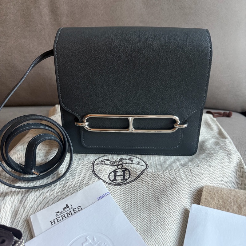 近新品 愛馬仕mini Roulis 19豬鼻子H0 霧霾灰-0