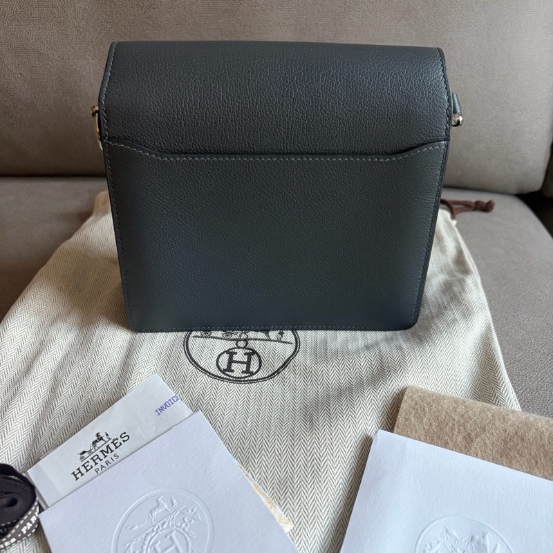 近新品 愛馬仕mini Roulis 19豬鼻子H0 霧霾灰-8