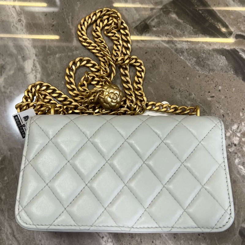 CHANEL香奈兒 Classic Flap CF 23S 山茶花調節扣鏈條菱格小金球 小羊皮 單肩斜挎包 Baby藍 芯片款。-2