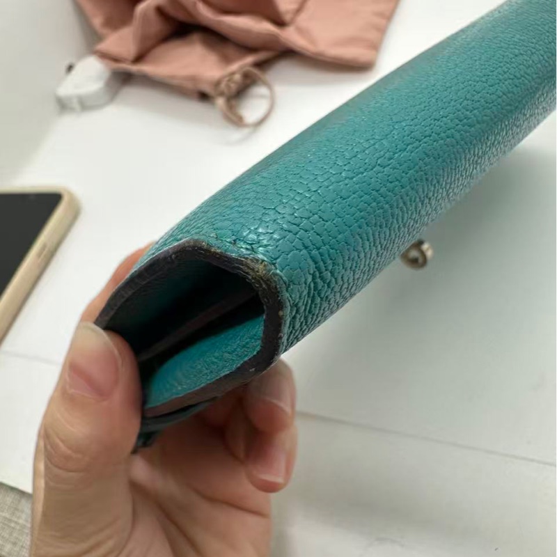 HERMES爱马仕kelly钱包 丝绒绿色 银扣-11