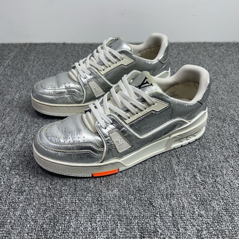 Louis Vuitton 路易威登 LV Trainer 銀橙錫紙板鞋 金屬 休閒鞋40碼-0