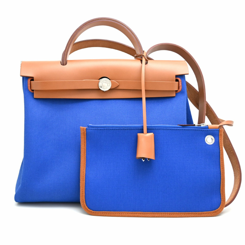 愛馬仕 Herbag Zip PM,U 印記,2022 年款,附小袋,女士手提包,Toile Blue 印花。-0