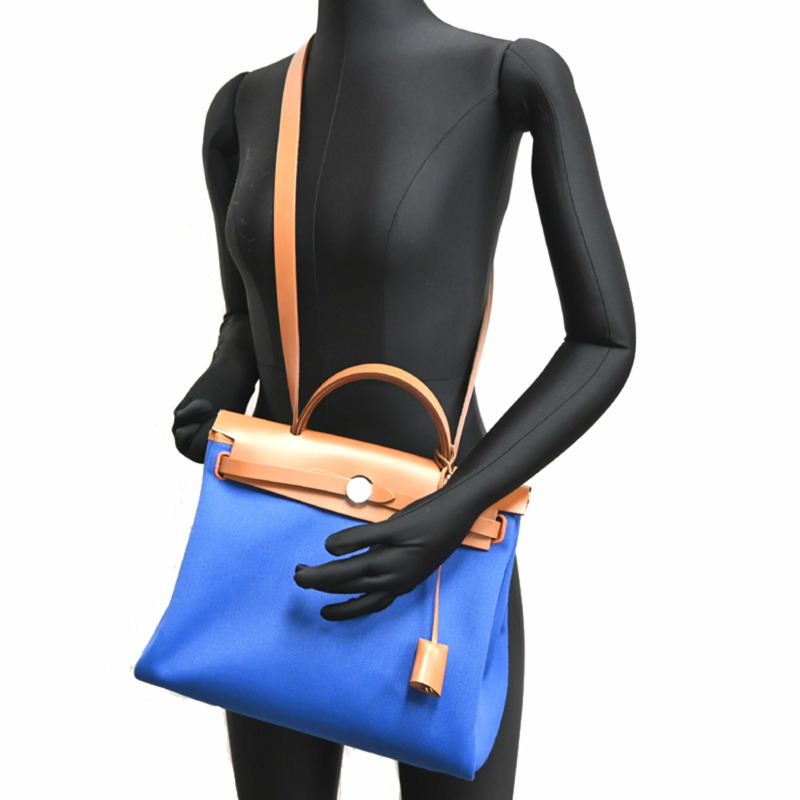 愛馬仕 Herbag Zip PM,U 印記,2022 年款,附小袋,女士手提包,Toile Blue 印花。-8