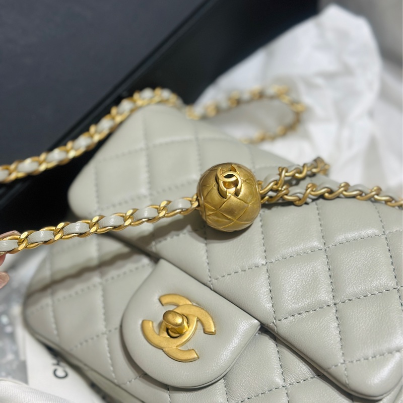Chanel 17金球灰 金球方胖-7