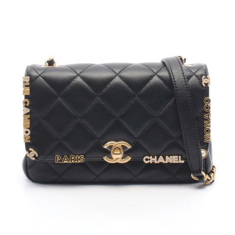 香奈兒 (CHANEL) 絎縫迷你翻蓋鏈條肩背斜背包 AS3731 皮革 金色五金 二手