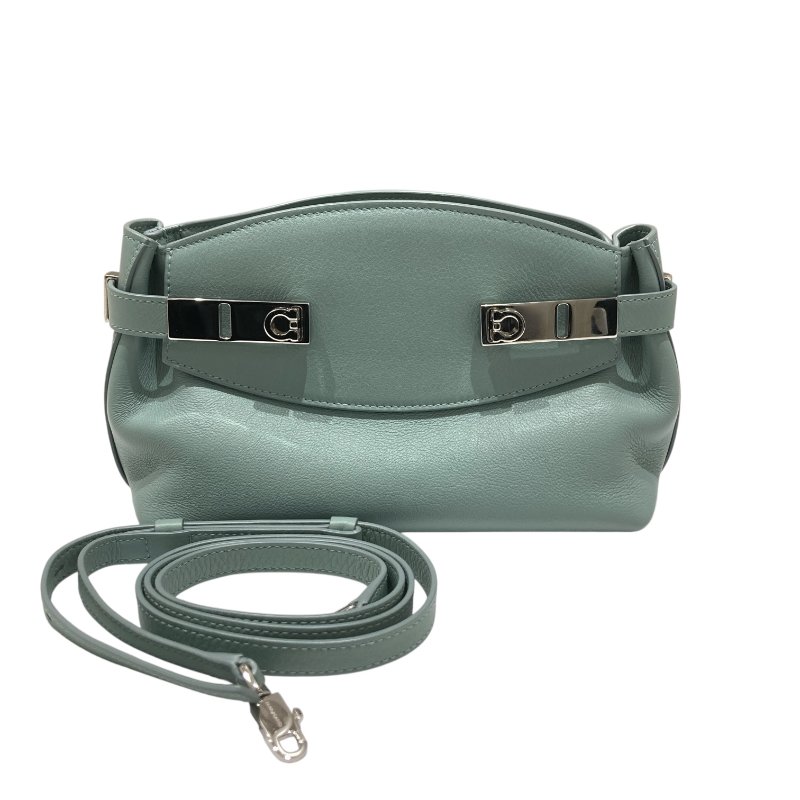 FERRAGAMO 菲拉格慕 21 5974/002 HUG POUCH BAG 斜背包 皮革 藍綠色 銀釦-0