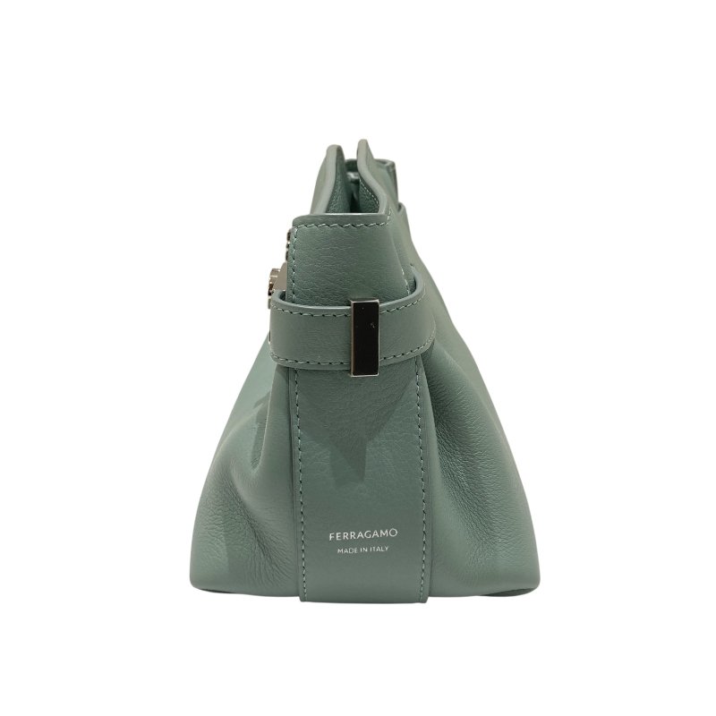 FERRAGAMO 菲拉格慕 21 5974/002 HUG POUCH BAG 斜背包 皮革 藍綠色 銀釦-3