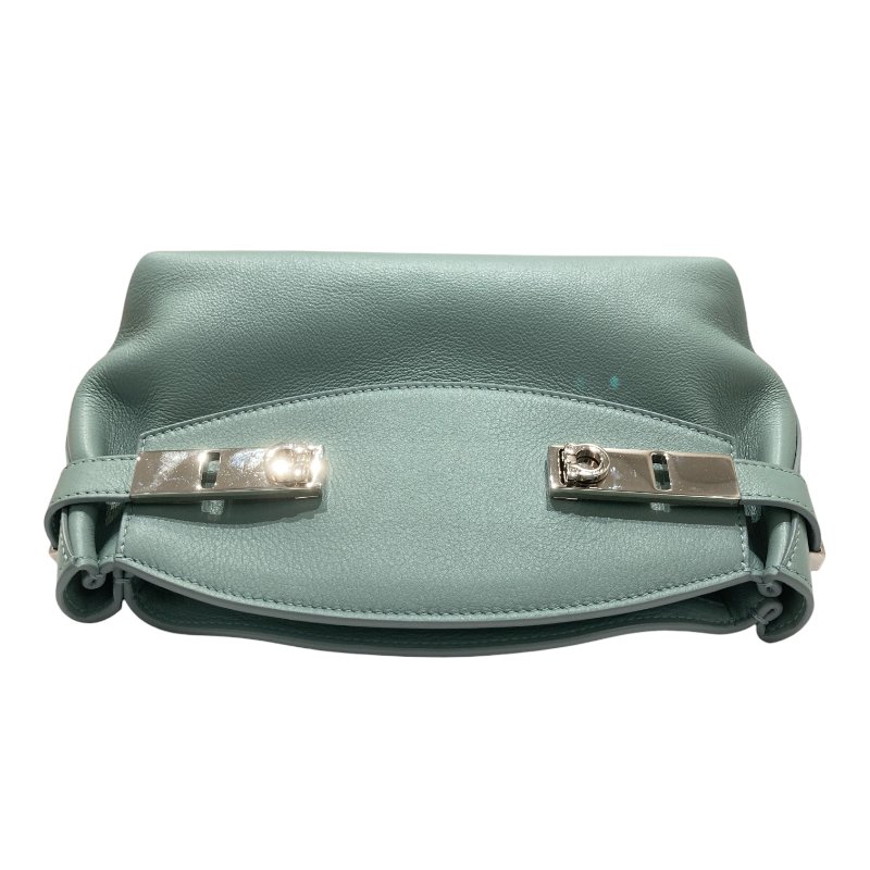 FERRAGAMO 菲拉格慕 21 5974/002 HUG POUCH BAG 斜背包 皮革 藍綠色 銀釦-6