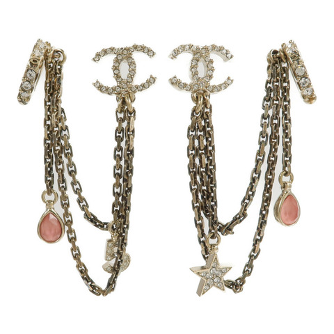 CHANEL 金屬Crystal Star 5 Drop CC Earrings耳環