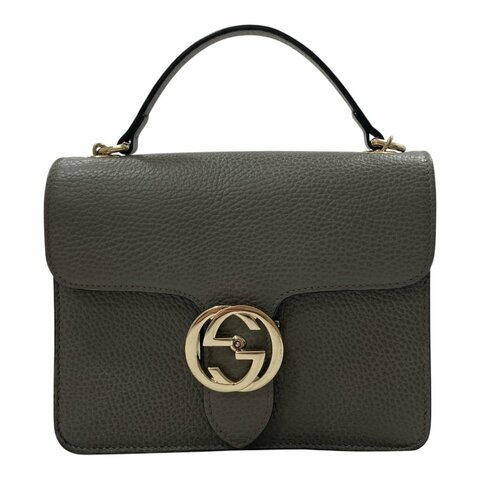 GUCCI 古馳 側背包 510304 牛皮 灰 金釦