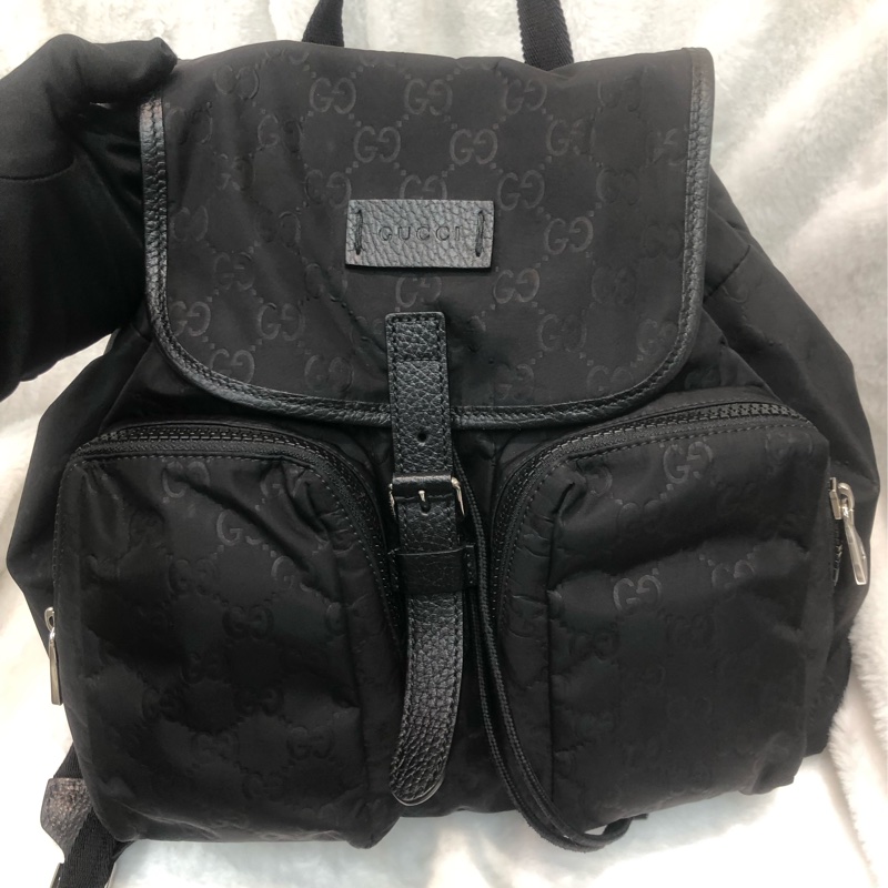 Gucci 黑色暗花絹料背囊 XC569-1