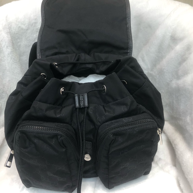 Gucci 黑色暗花絹料背囊 XC569-8