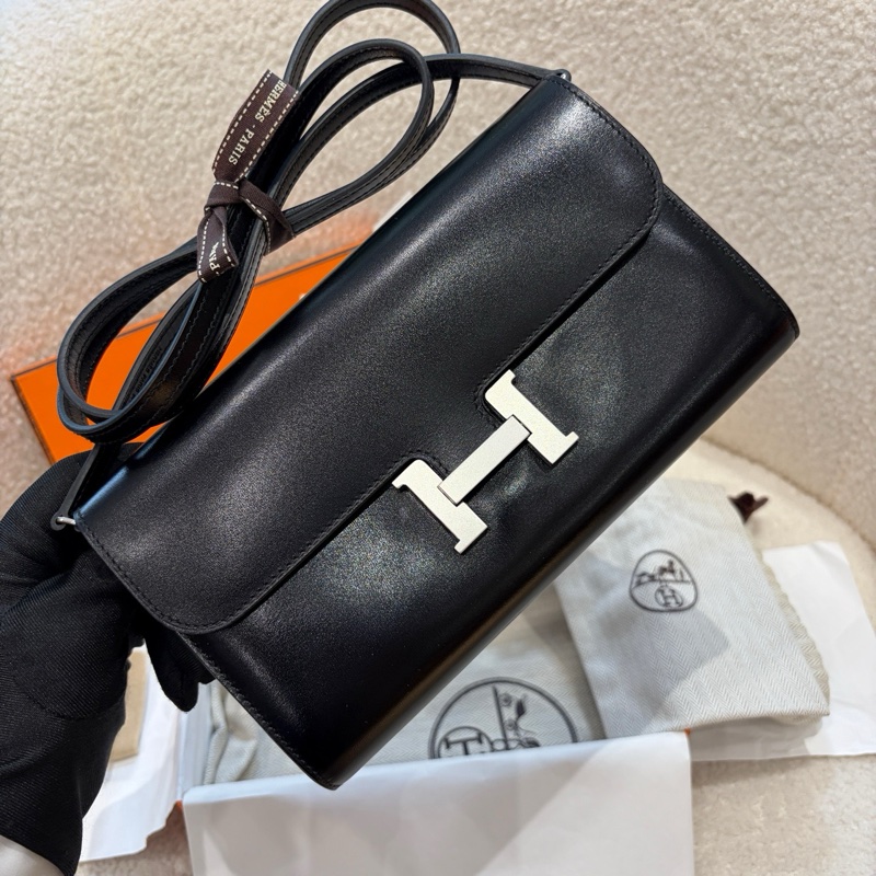 ✨閒置新Hermes愛馬仕 康康togo斜挎包 黑色 銀扣box皮U刻-0
