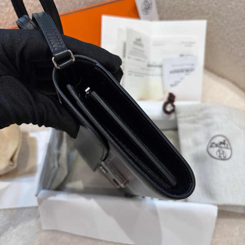 ✨閒置新Hermes愛馬仕 康康togo斜挎包 黑色 銀扣box皮U刻-2