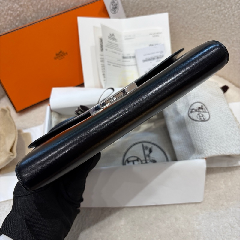 ✨閒置新Hermes愛馬仕 康康togo斜挎包 黑色 銀扣box皮U刻-4