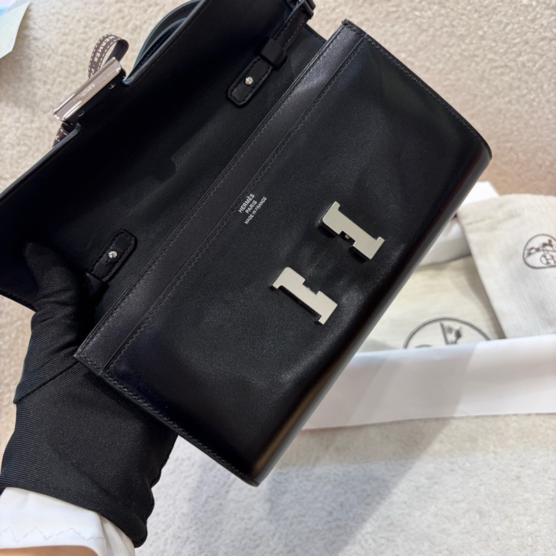 ✨閒置新Hermes愛馬仕 康康togo斜挎包 黑色 銀扣box皮U刻-6