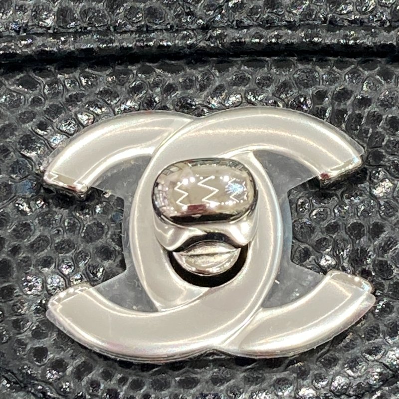 CHANEL 香奈兒 肩背包 CF23 魚子醬牛皮 黑色 銀扣-8