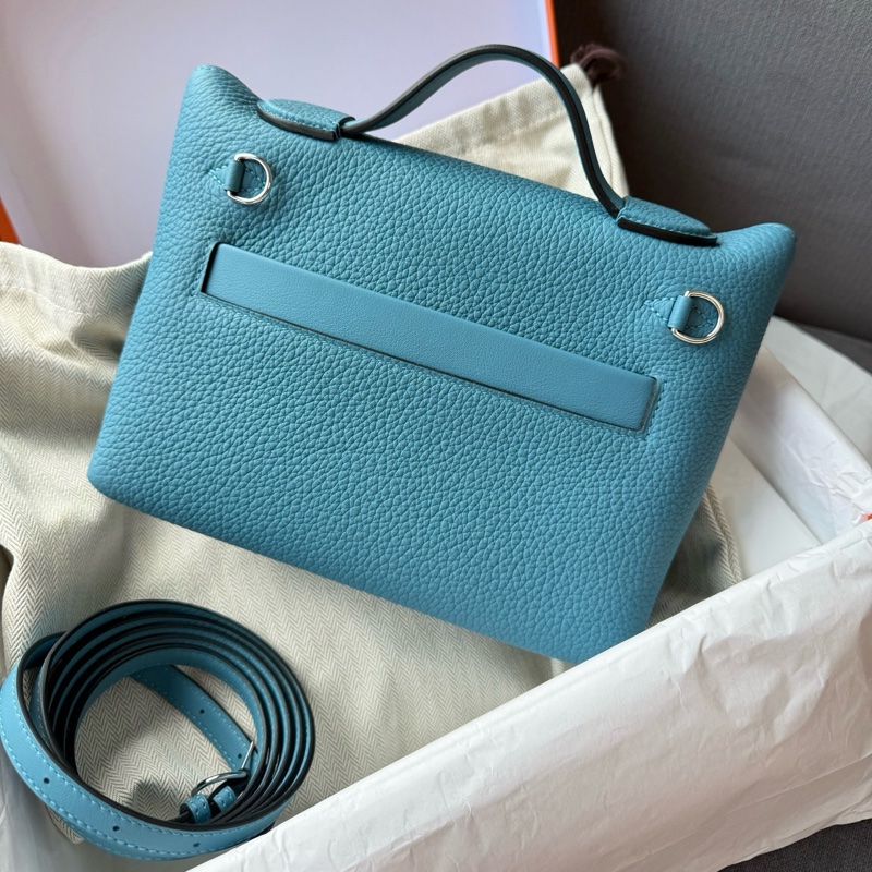 閒置新✨愛馬仕Hermes mini 2424 牛仔藍手提包斜挎包 銀扣 togo皮 k刻配件:毛氈 塵袋 購票 本子-2