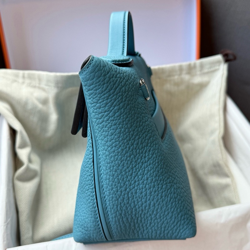 閒置新✨愛馬仕Hermes mini 2424 牛仔藍手提包斜挎包 銀扣 togo皮 k刻配件:毛氈 塵袋 購票 本子-4