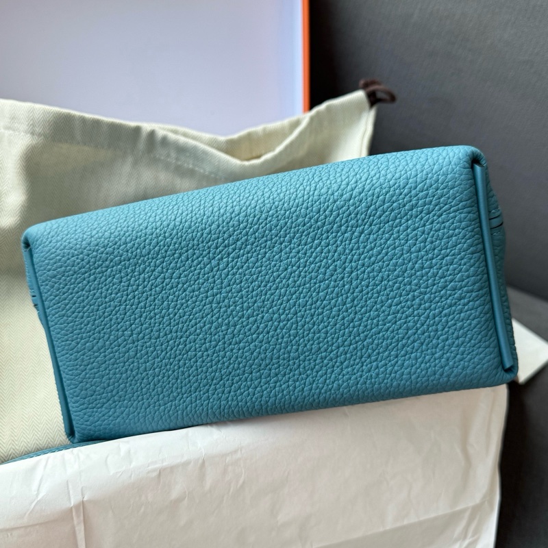 閒置新✨愛馬仕Hermes mini 2424 牛仔藍手提包斜挎包 銀扣 togo皮 k刻配件:毛氈 塵袋 購票 本子-6