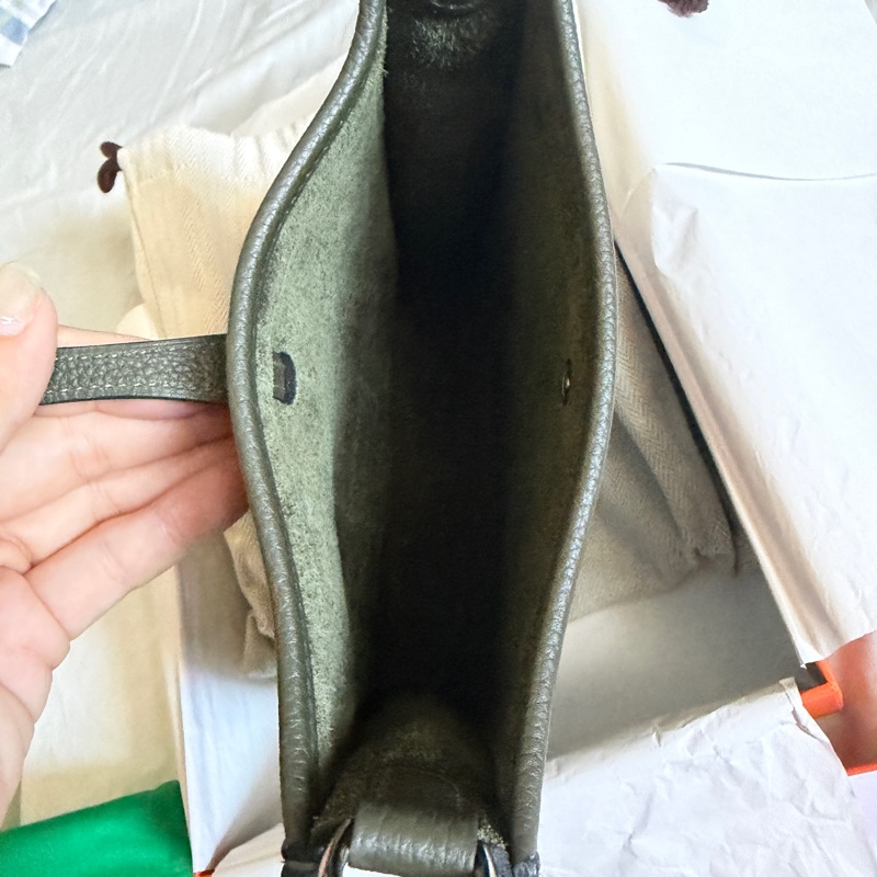 HERMES Mini Evelyne 欖欖綠 銀釦 附綠色內膽包-10