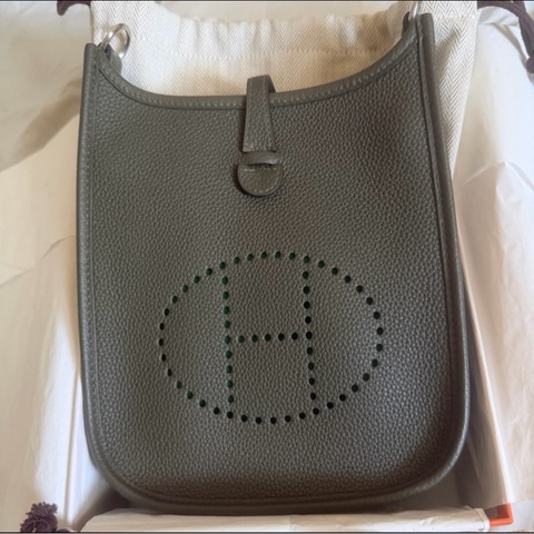 HERMES Mini Evelyne 欖欖綠 銀釦 附綠色內膽包