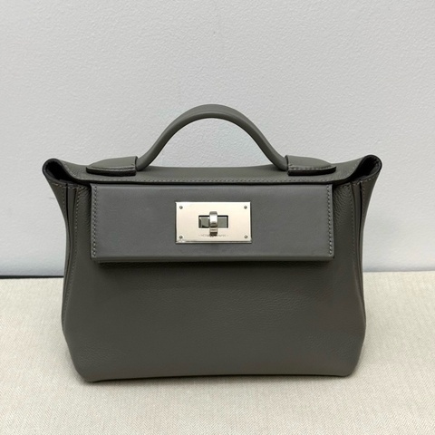 閒置新✨Hermes/愛馬仕2424Mini積雨雲灰手提包斜挎包銀扣U刻 附件：肩帶 塵袋