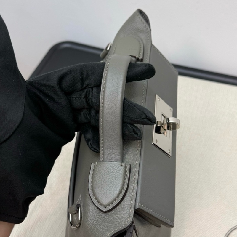 閒置新✨Hermes/愛馬仕2424Mini積雨雲灰手提包斜挎包銀扣U刻 附件:肩帶 塵袋-3