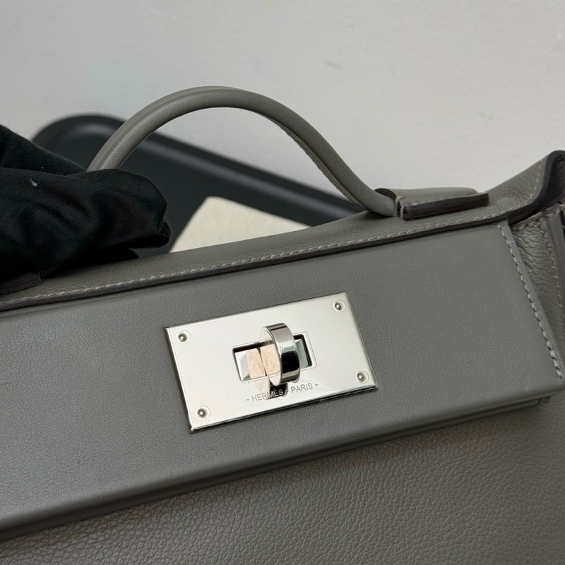 閒置新✨Hermes/愛馬仕2424Mini積雨雲灰手提包斜挎包銀扣U刻 附件:肩帶 塵袋-4