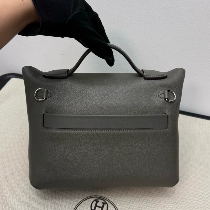 閒置新✨Hermes/愛馬仕2424Mini積雨雲灰手提包斜挎包銀扣U刻 附件:肩帶 塵袋-8