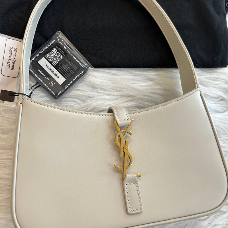 YSL Le5 A7 白色 皮革 Hobo 肩背包-3