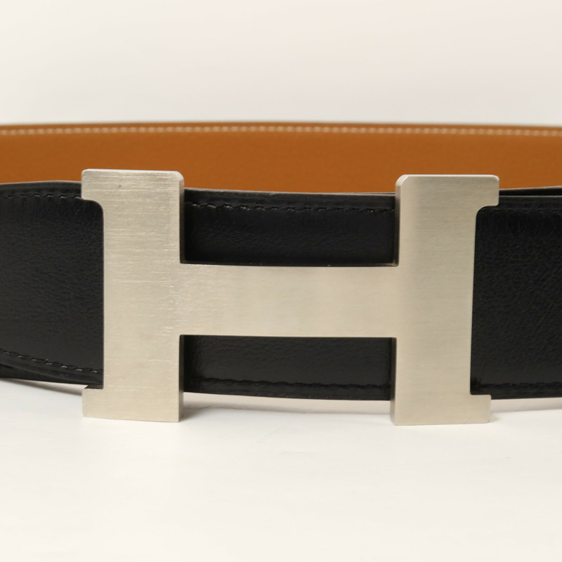 HERMES Clemence皮革H Belt皮帶Noir/Brown-2