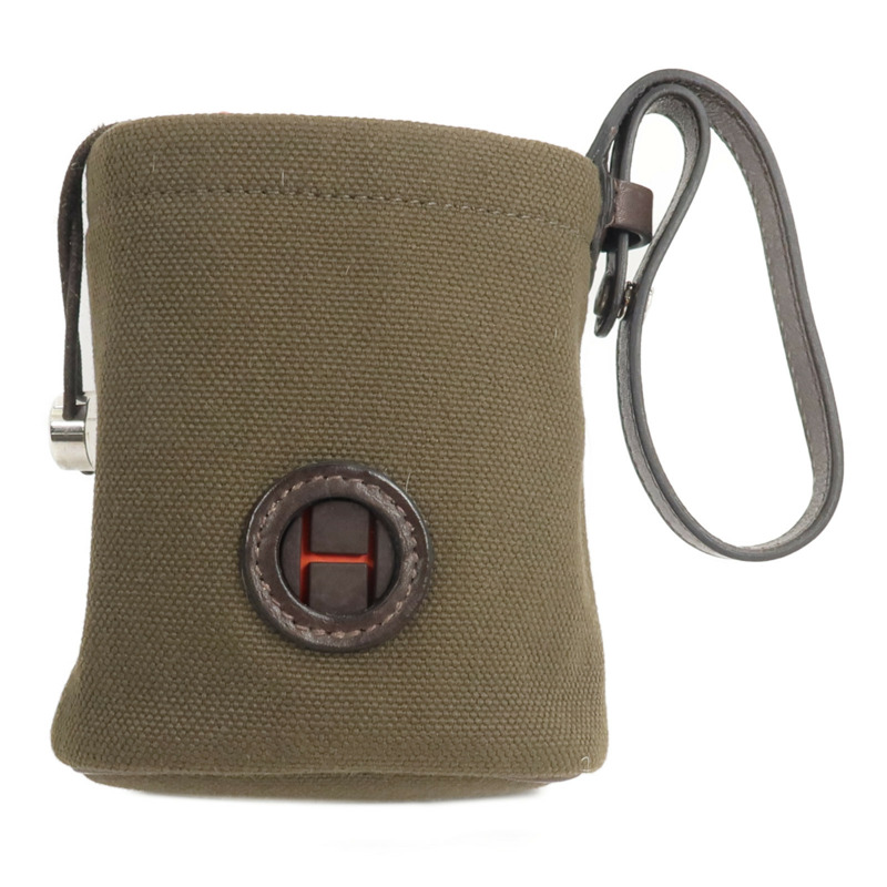 HERMES Barenia皮革/帆布On-The-Go Dog Pouch手拿包Kaki/Feu-1