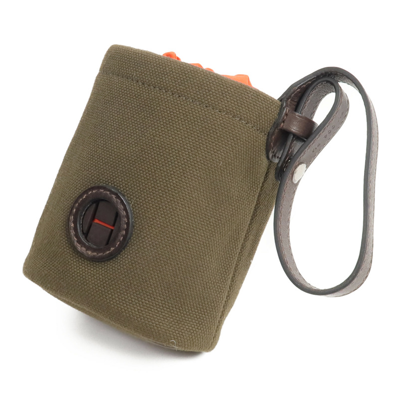 HERMES Barenia皮革/帆布On-The-Go Dog Pouch手拿包Kaki/Feu-2