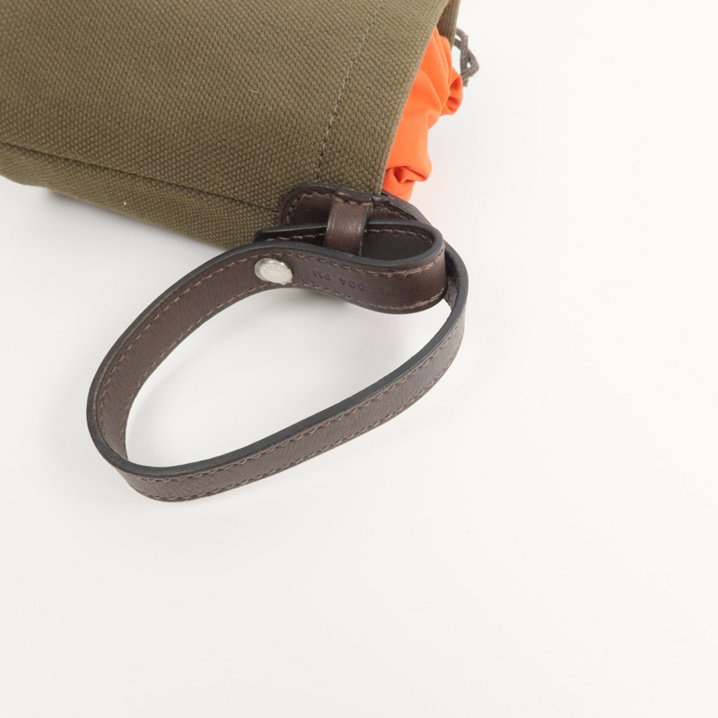 HERMES Barenia皮革/帆布On-The-Go Dog Pouch手拿包Kaki/Feu-5
